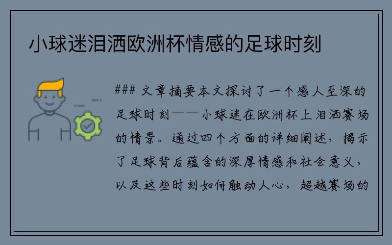 小球迷泪洒欧洲杯情感的足球时刻