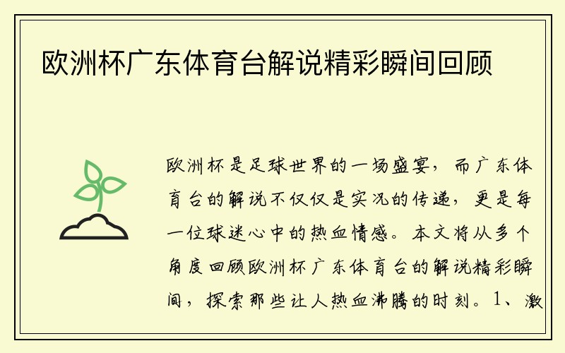 欧洲杯广东体育台解说精彩瞬间回顾